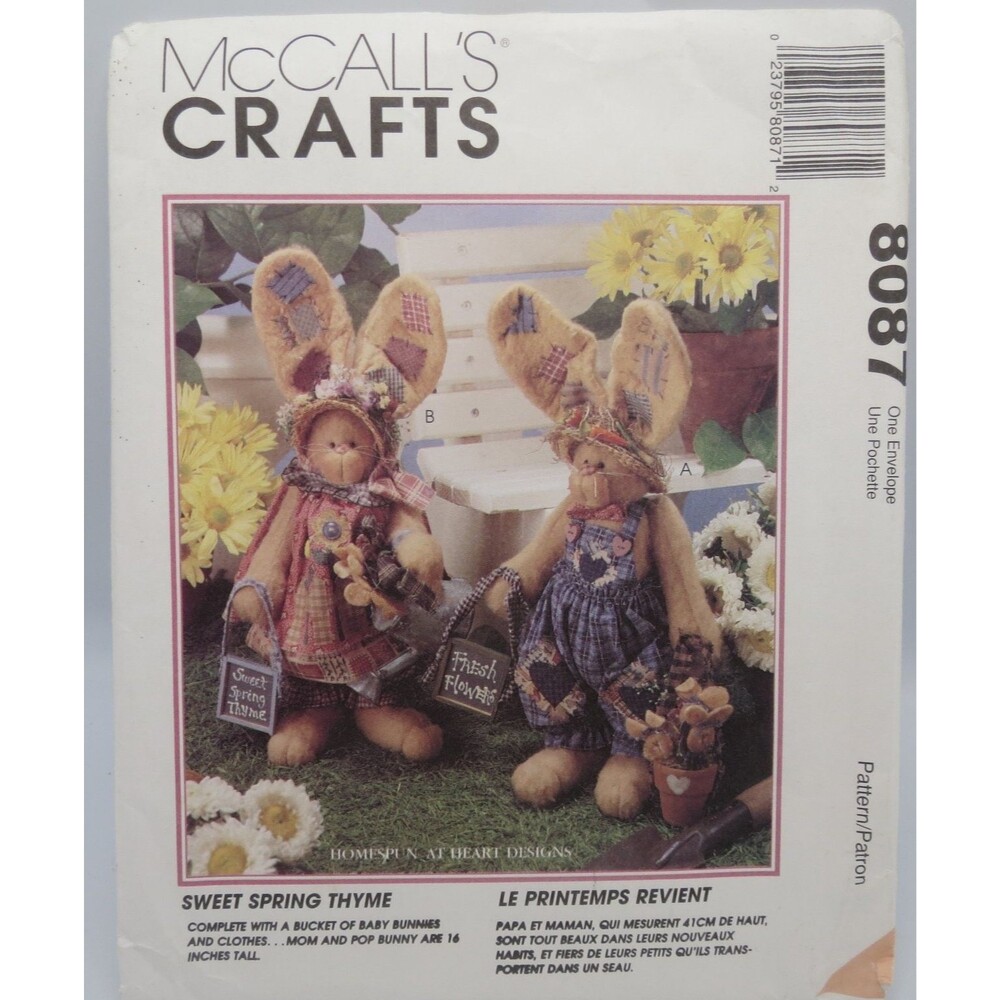 McCall's Crafts 8087 Stuffed Bunny Plush Animal Craft Pattern 16" 1996 Homespun